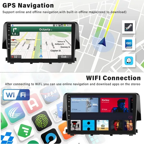 Miniatura 6 de Radio estéreo para coche Android 13 para Honda Civic 2016 2017 2018 2019 2020 con CarPlay inalámbrico Android Auto Mirror Link 2G+64G con Bluetooth