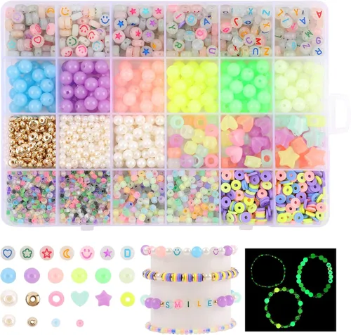 Miniatura 10 de Miss Rabbit Cuentas de pony de 24 colores para la fabricación de joyas, cuentas de pelo para trenzas con cuentas de pelo, kit de pulseras Kandi 24