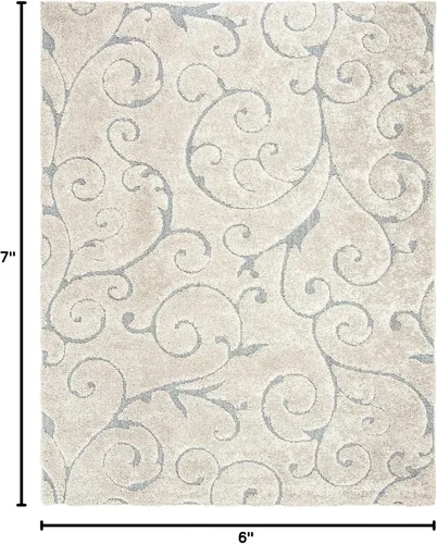 Miniatura 2 de SAFAVIEH Florida Shag Collection - Alfombra de área de 5 pies 3 pulgadas x 7 pies 6 pulgadas, beige y gris azulado, diseño de volutas, no desprende