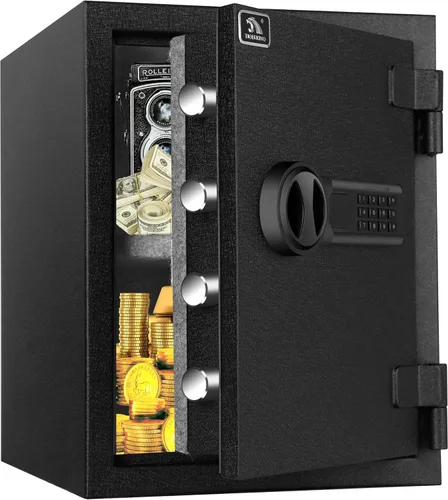 TIGERKING Caja fuerte ignífuga, 1.24 pies cúbicos, pequeña caja fuerte de acero para el hogar con cerradura digital para el hogar y la oficina