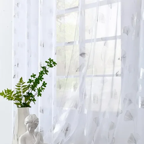 Miniatura 30 de Youleyar - 2 paneles de cortinas de gasa con estampado de lámina dorada, con ojales en la parte superior, para ventana, de 63 pulgadas de largo