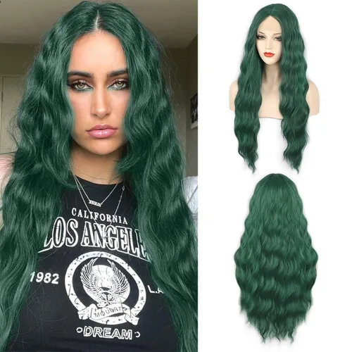 Miniatura 12 de Peluca azul larga natural ondulada sintética de fibra resistente al calor, peluca azul con ondas de agua para Halloween, cosplay, fiesta diaria Azul