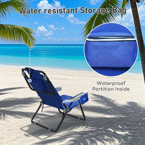 Miniatura 5 de MUPATER Silla plegable portátil, tumbona plegable para patio al aire libre con bolsillo desmontable, sillas de playa para adultos resistentes