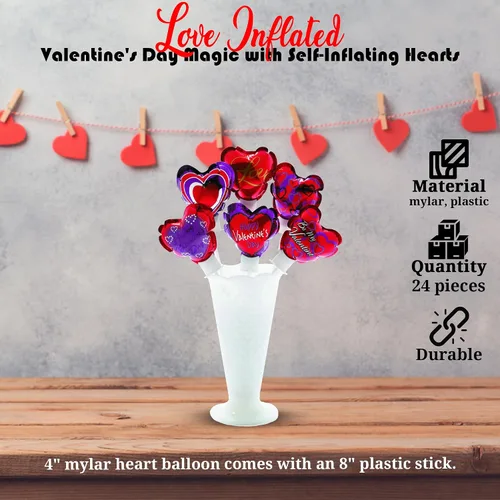 Miniatura 6 de Surtido de 50 globos autoinflables de 4 pulgadas con forma de corazón de San Valentín, ideal para decoración del día de San Valentín y fiestas