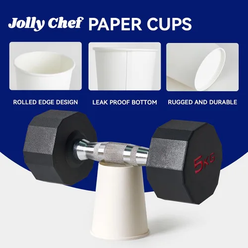Miniatura 3 de JOLLY CHEF Paquete de 400 tazas de papel para café de 8 onzas, tazas de papel para bebidas blancas para café, agua, jugo o té, adecuadas