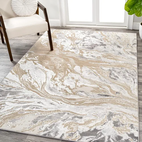 Eyely ROS203F-3 - Alfombra abstracta para interiores con diseño de remolinos de orquídea de seda, estilo casual, contemporánea, de transición,