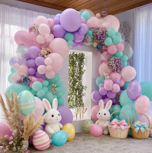 Miniatura 5 de Guirnalda de globos pastel de doble relleno, color rosa, morado, verde, arco de globos colorido, kit de látex metálico dorado para sirena, baby