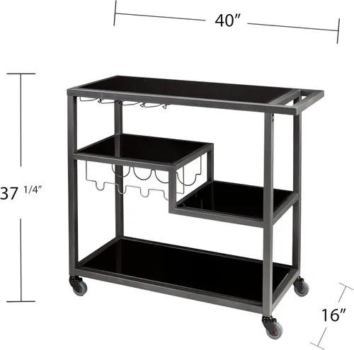 Miniatura 6 de SEI Furniture - Carrito de bar Holly & Martin Zephs - Gris plomizo con cristal negro - Diseño de transición, metal y vidrio - Ideal para sala