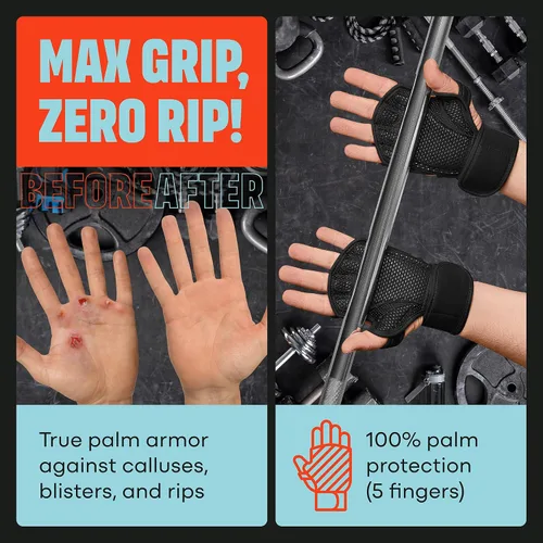 Miniatura 2 de MAVA Guantes de gimnasio abiertos para hombres y mujeres; Guantes acolchados para levantamiento de pesas con soporte de muñeca para mayor comodidad