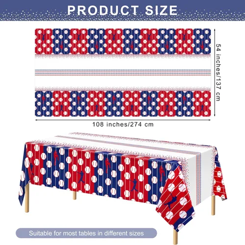 Miniatura 2 de durony Mantel de béisbol de plástico para mesa de béisbol, suministros de fiesta temática de béisbol, mantel rectangular impermeable para decoración