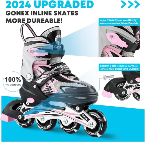 Miniatura 2 de Gonex Patines en línea para niñas y niños, patines ajustables para exteriores, patines en línea para niños, adolescentes y mujeres con ruedas A-Rosa