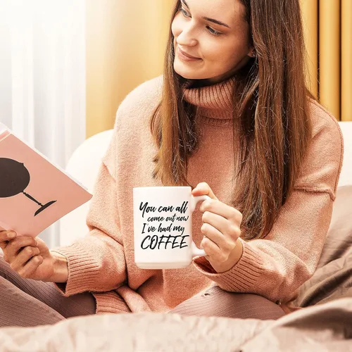 Miniatura 5 de Taza de café divertida con texto en inglés "Come Out Now"; bonita taza de cerámica blanca de 15 onzas con un eslogan genial; gran regalo único