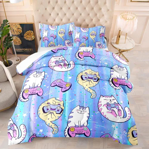 Miniatura 6 de Axolotl Juego de edredón Kawaii de tamaño individual, ropa de cama de animales lindos para niñas y niños, edredón colorido de dibujos animados
