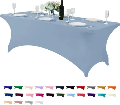 Miniatura 61 de Mantel de elastano para mesas de 4, 6 u 8 pies, mantel elástico universal ajustable para fiestas, banquetes, bodas y eventos - Verde manzana