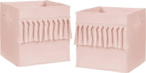 Sweet Jojo Designs Cajas de almacenamiento plegables de tela estilo bohemio y bohemio, color rosa, para niños, bebés, niños, juego de 2 unidades,