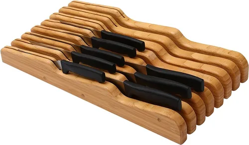 Miniatura 3 de YBM Home & Kitchen taco de bambú para cuchillos para interior de cajones, Madera natural