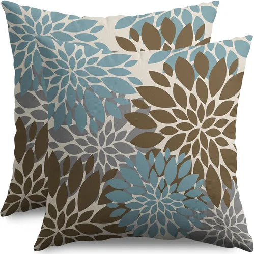 Miniatura 20 de Fundas de Almohada Azul Aguamarina 16X16 Pulgadas Juego de 2, Flores de Dalia Primavera Verano Floral Crema Fundas de Almohada Decorativas