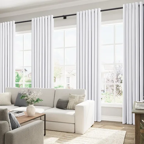 Miniatura 43 de Cream Linen Blackout Curtains 96 Length 2 Panels Set for Living Room Bedroom, 100% Black Out Thermal Insulated Linen Drapes, Room Darkening Grommet