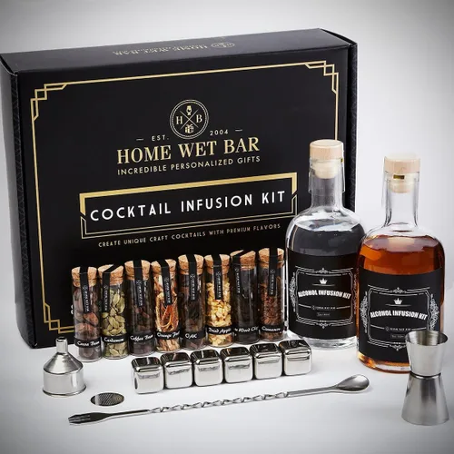 Kit de fabricación de whisky de alta calidad, juego de infusión de cóctel de 15 piezas con guía de recetas, botellas de vidrio, cubos de acero Kit