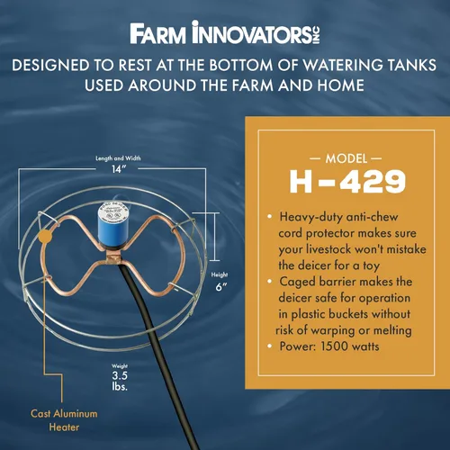 Miniatura 3 de Farm Innovators - Calentador de tanque de agua sumergible de aluminio fundido de 1500 vatios con termostato autorregulador para granja y hogar
