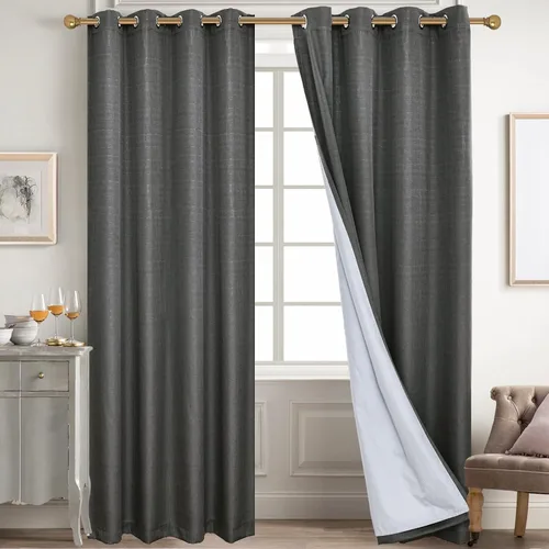 Miniatura 110 de Diraysid Cortinas 100% opacas de lino beige para dormitorio, con ojales, aislamiento térmico, cortinas de oscurecimiento de habitación
