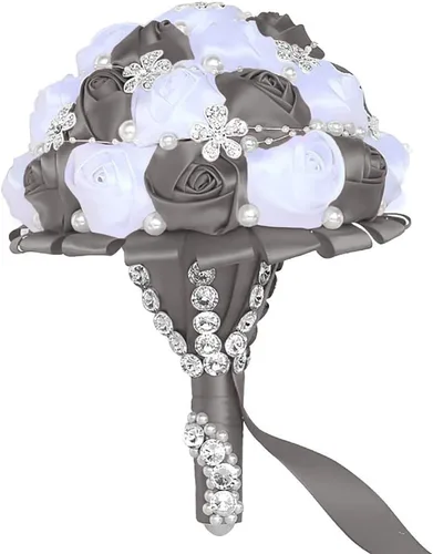 Miniatura 32 de Sharebeauty Ramo de novia de satén hecho a mano de 5.9 pulgadas, ramo de boda, ramo de flores artificiales, color azul claro + blanco W224