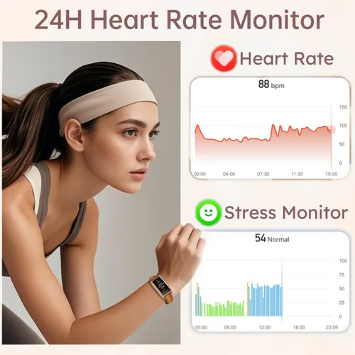 Miniatura 4 de Rastreador de actividad física para mujer, reloj de fitness para mujer, correa de cuero, funda de aleación, monitor de frecuencia cardíaca de lujo