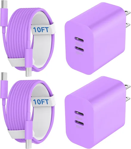 Miniatura 18 de Cargador para teléfono 15/16/17 Pro Max de carga rápida, bloque de carga USB C de doble puerto de 20 W con cable de carga USB C a C de 6.6 pies