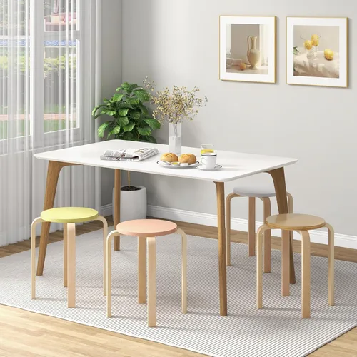 Miniatura 2 de COSTWAY Juego de 4 taburetes apilables de madera curvada, sillas de mostrador sin respaldo de 18 pulgadas de altura con parte superior redonda