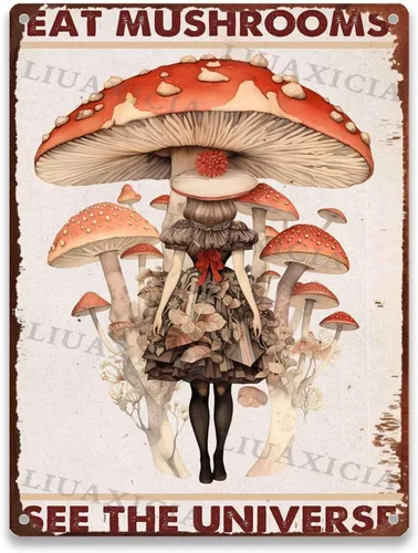 Miniatura 11 de Letrero retro de hojalata con texto en inglés "Eat Mushrooms See The Universe for Kitchen Bar Garage Decor 8.00"x12.00