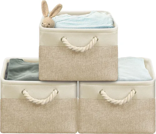 Miniatura 27 de Simple Houseware Cubos de almacenamiento de tela grandes de 13 x 13 pulgadas para armario y organizador de cubos, paquete de 3, color beige