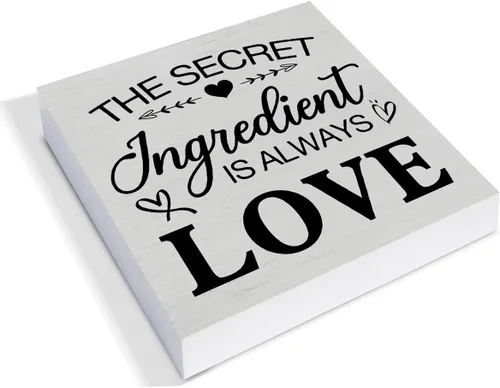Miniatura 2 de Letrero de madera rústica para cocina, decoración de escritorio, con texto en inglés "The Secret Ingredient Is Always Love", letrero de bloque