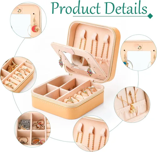 Miniatura 3 de Joyero de viaje de 10 piezas, cajas de regalo de dama de honor, organizador de viaje con espejo, caja pequeña de joyería, mini caja organizadora