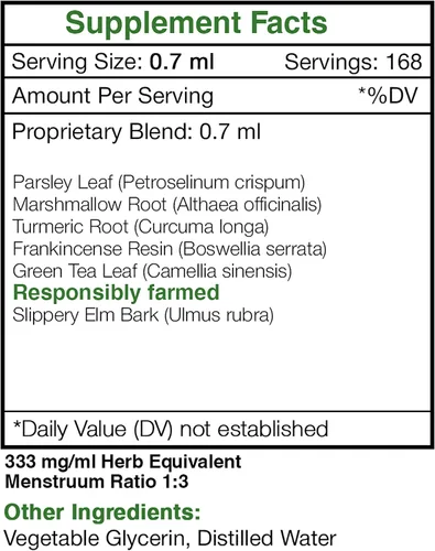 Miniatura 4 de Tribal Crohn - Tintura de glicerita sin alcohol, olmo resbaladizo, perejil, malvavisco, cúrcuma, incienso, té verde. Extracto de hierbas fórmula