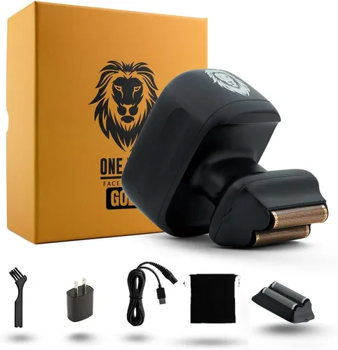 Skull Shaver One Lion Gold PRO - Afeitadora facial para hombre, aseo de precisión, lámina doble escalonada, agarre ergonómico, pantalla LCD,