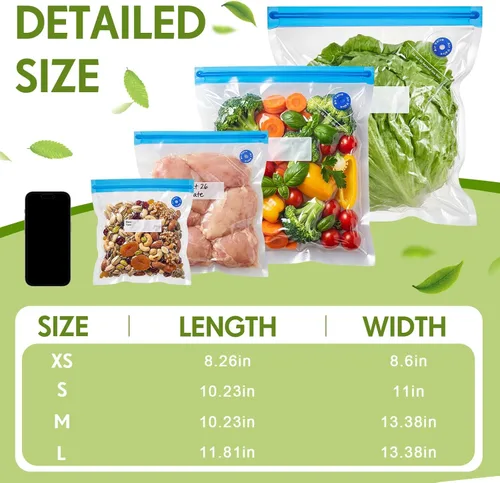 Miniatura 2 de Chumia Sous Vide - Bolsas de 4 tamaños, 60 bolsas reutilizables con sellado al vacío con válvula de aire, bolsa de almacenamiento de alimentos al