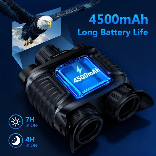 Miniatura 5 de Gafas de visión nocturna montadas en la cabeza, prismáticos 4K Zoom 8X 850nm Stealth IR para toda la observación negra, regalo de caza manos libres