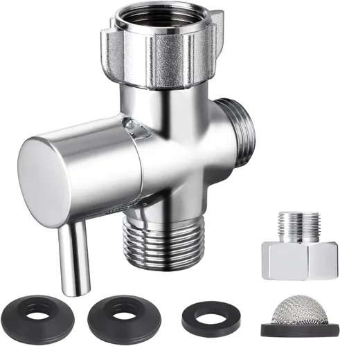 Adaptador en T para bidé con válvula de cierre, válvula T de metal para bidé de 7/8 pulgadas x 7/8 pulgadas x 1/2 pulgadas o 3/8 pulgadas, conector