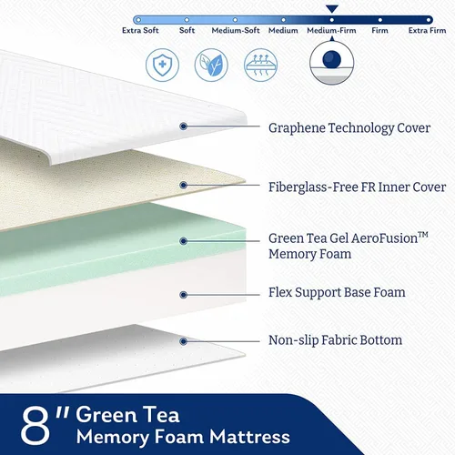 Miniatura 2 de EGO - Colchón de espuma viscoelástica de té verde en pulgadas, certificado CertiPUR-US, colchón de gel refrescante, cama sin fibra de vidrio en una