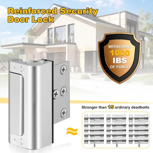 Miniatura 2 de Cerradura de seguridad para puertas del hogar, cerradura de refuerzo de metal mejorada, 3" que soporta 1000 libras de impacto para puertas