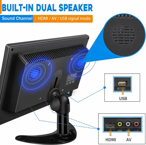 Miniatura 6 de Haiway Monitor de seguridad de 10.1 pulgadas, resolución de 1024 x 600, pequeño monitor HDMI, monitores de computadora pequeños con control remoto