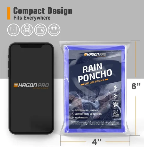Miniatura 2 de Hagon PRO Disposable Rain Ponchos for Adults (5 Pack)