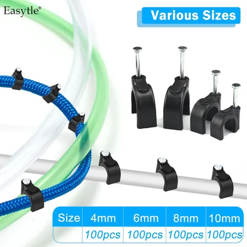 Miniatura 5 de 400 clips de cable negros de 4/6/8/0.394 in, clips de cable de clavo en clips de cable, pinzas de cable coaxiales, clavos de cable para gestión