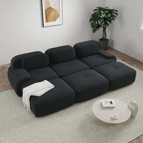 Miniatura 73 de Sofá modular sin hueso de 117 pulgadas, sofá modular en forma de L para sala de estar, sofá comprimido con asiento profundo, sofá nube de pana