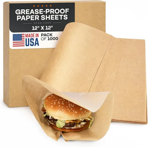IDL Packaging Hojas de papel a prueba de grasa de 12 x 12 pulgadas sin PFAS, paquete de 1000, papel kraft natural, forros para bandejas de alimentos