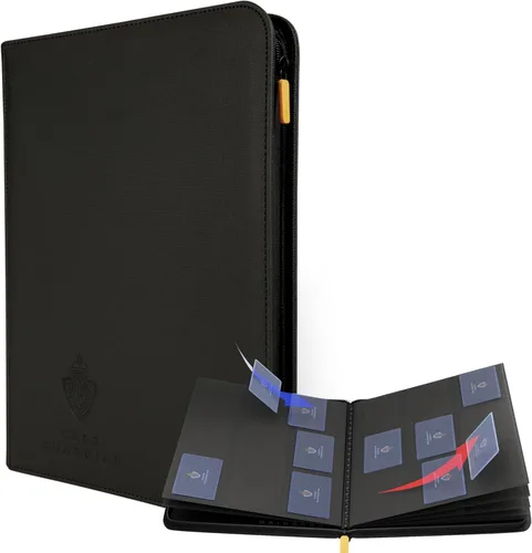 Card Guardian - Carpeta negra prémium de 9 bolsillos con zíper para 360 tarjetas - Carpeta para cartas coleccionables con bolsillos de entrada Negro