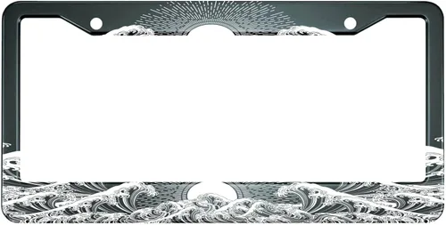 HOSNYE Marco de Matrícula de Onda Japonesa Sol Diseño Oriental de Metal Cubierta de Matrícula Marcos de Placas Delanteras Marco de Etiqueta de Coche