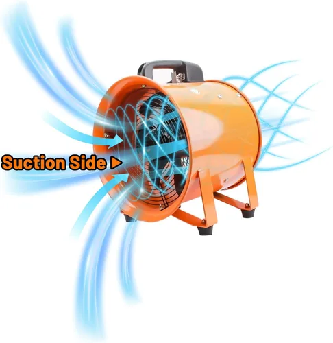 Miniatura 7 de Ventilador portátil de alta velocidad de 10 pulgadas, ventilador de escape industrial con manguera de conducto flexible de 16.4 pies, ventilador