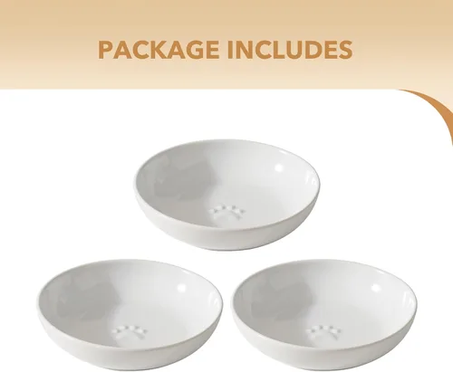 Miniatura 5 de Havniva Platos de cerámica anchos para gatos, juego de 3 cuencos de cerámica para gatos con huella de pata, plato antideslizante para alimentación