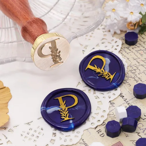 Miniatura 4 de SWANGSA Sello de cera inicial del alfabeto P, sello de cera de hojas botánicas vintage elegante para invitación de fiesta de boda, envoltorio